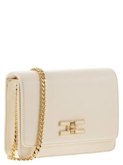 Elisabetta Franchi Cream-colored Bag With A Gold Chain Shoulder Strap