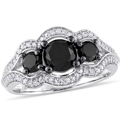 Mimi & Max 1 3/4ct Tw Black & White Diamond 3-stone Engagement Ring 10k White Gold In Black