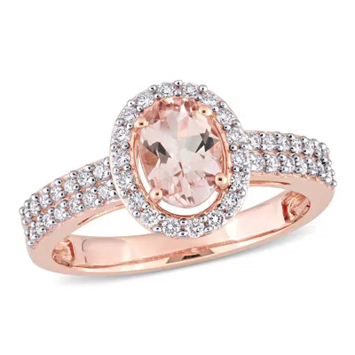 Mimi & Max 3/4ct Tgw Morganite 1/3ct Tw Diamond Double Band Ring 10k Rose Gold In Pink