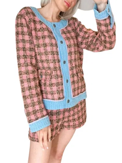 Mystree Mixed Tweed Shorts In Berry In Pink