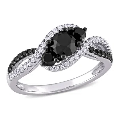 Mimi & Max 1ct Tw Black White Diamond Crossover Engagement Ring 10k White Gold In Black