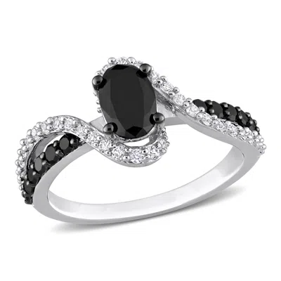 Mimi & Max 1/3ct Tgw Created White Sapphire 1ct Tw Black Diamond Ring Sterling Silver In Black