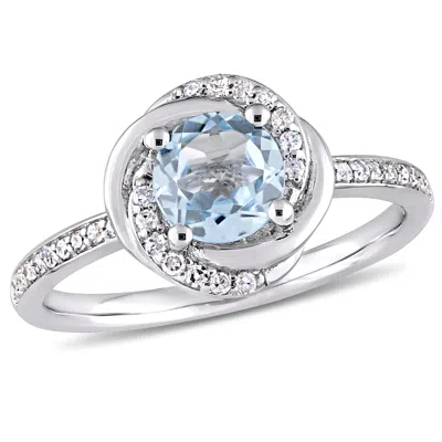 Mimi & Max Sky-blue Topaz 1/6ct Tw Diamond Spiral Ring 10k White Gold In Blue