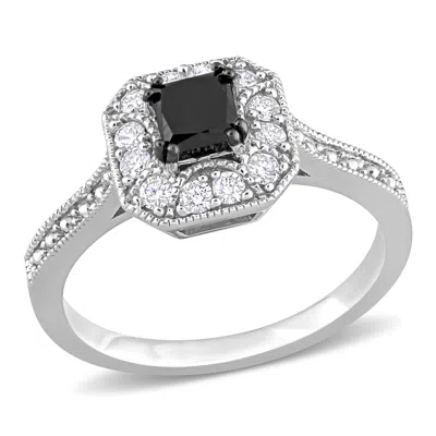 Mimi & Max 5/8ct Tw Black White Princess Diamond Engagement Ring 10k White Gold In Black
