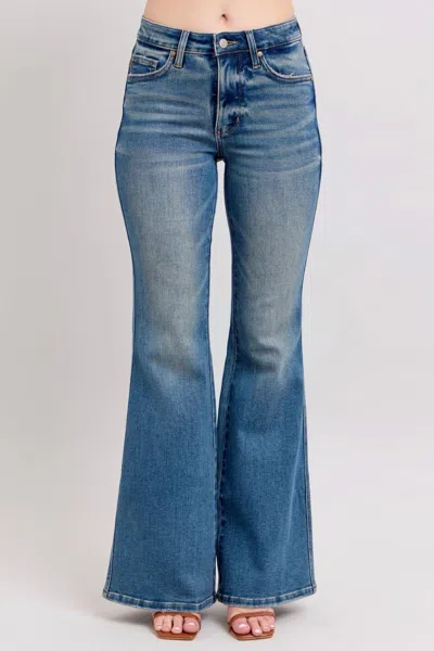 Judy Blue Vintage Wash Shield Pocket Flare Jean In Medium Wash In Multi