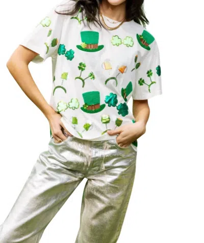 QUEEN OF SPARKLES ST PATRICKS DAY ICON TEE IN WHITE AND GREEN 