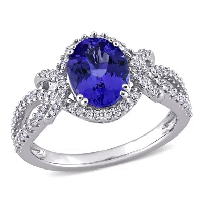 Mimi & Max 1 4/5ct Tgw Oval Shape Tanzanite 1/3ct Tw Diamond Ring 14k White Gold In Blue