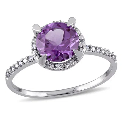 Mimi & Max Simulated Alexandrite Halo Ring With Diamonds 10k White Gold In Purple