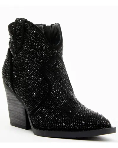 Very G Women's Austin Leg Up Rhinestone Booties In Black In Black