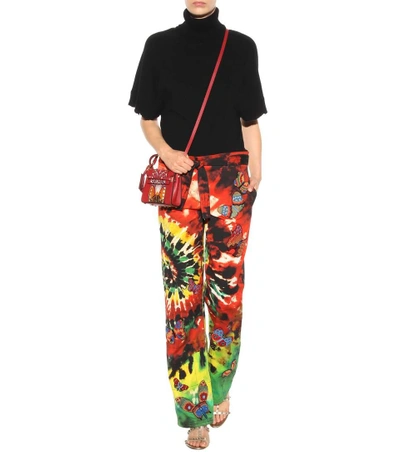 Shop Valentino Printed Cotton Trousers With Appliqué In Multicoloured