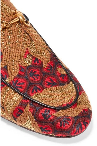 Shop Gucci Princetown Horsebit-detailed Jacquard Slippers In Red