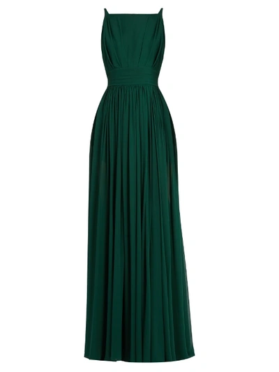 Elie Saab Square-neck Sleeveless Silk-georgette Gown In Deep Sea-green