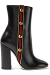 GUCCI Embellished canvas-trimmed leather ankle boots