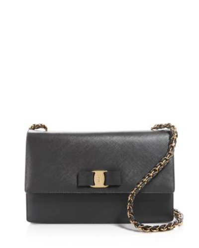 Shop Ferragamo Ginny Saffiano Leather Shoulder Bag In Fumee Grey