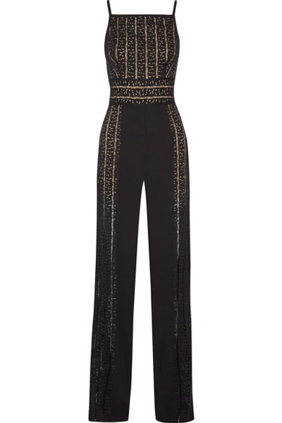 Elie Saab Woman Paneled Cady And Open-knit Jumpsuit Black