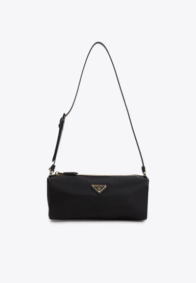 Prada Mini Pebbled Calfskin Shoulder Handbag In Black