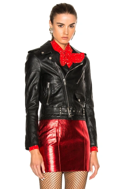 Shop Saint Laurent Studded Motorcycle Jacket In Black & Silver