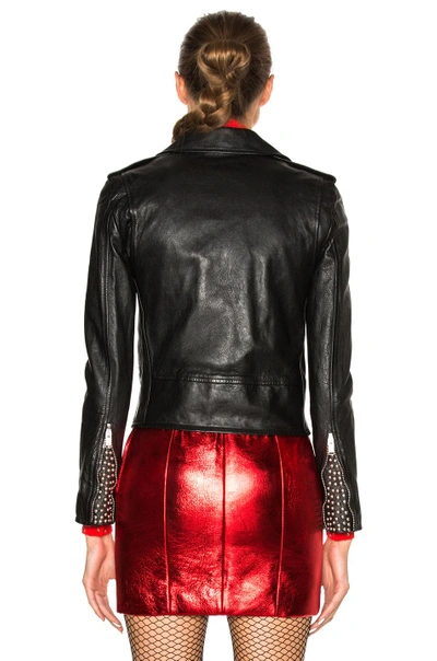 Shop Saint Laurent Studded Motorcycle Jacket In Black & Silver