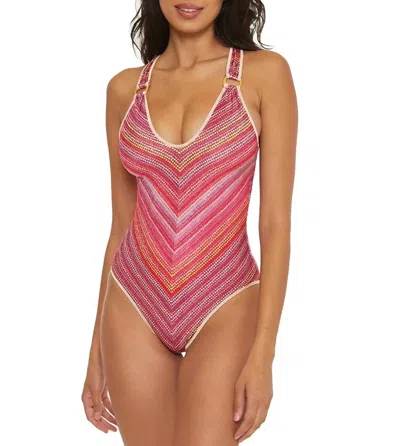 Becca Rainbow Sunset Metallic Stripe One-piece Swimsuit In Multi