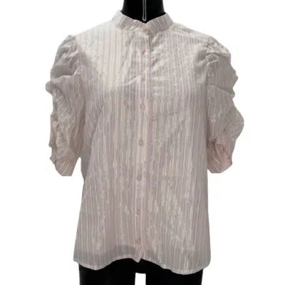 Shop Ciebon Women's Metallic Striped Puff Sleeves Button Top In Pink