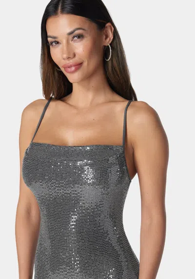 Bebe Disco Sequin Midi Dress In Pewter