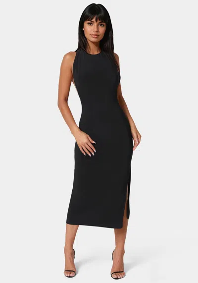 Bebe High Neck Cowl Maxi With Slit Dress In Black