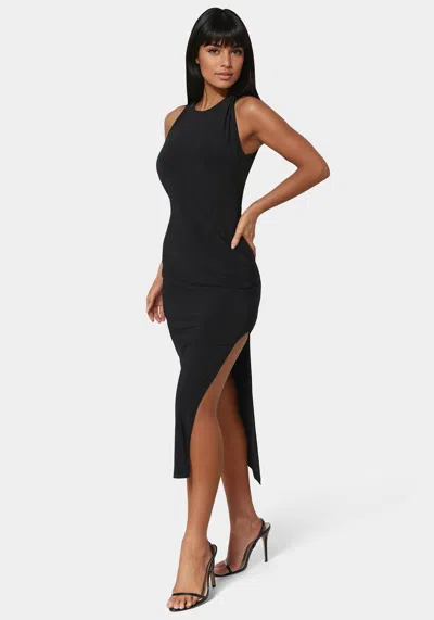 Bebe High Neck Cowl Maxi With Slit Dress In Black