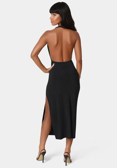 Bebe High Neck Cowl Maxi With Slit Dress In Black