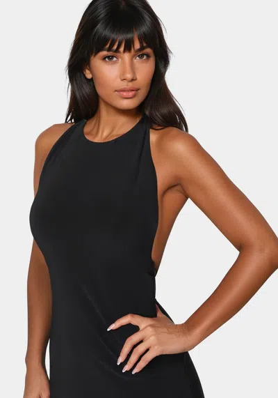 Bebe High Neck Cowl Maxi With Slit Dress In Black