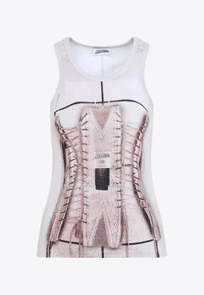Shop Jean Paul Gaultier Printed Ribbed Sleeveless Top In White