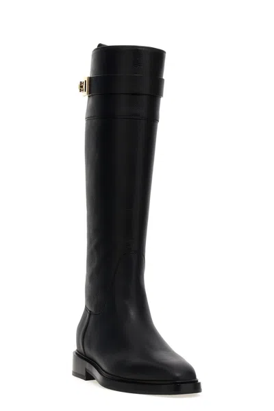 Ferragamo Tall Square-toe Boots Gold Hardware In Black