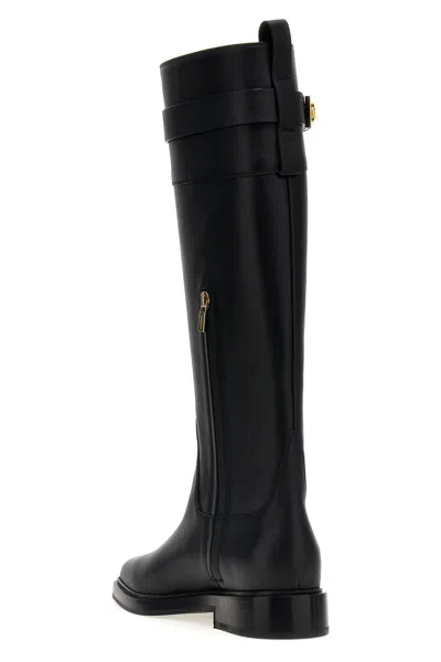 Ferragamo Tall Square-toe Boots Gold Hardware In Black