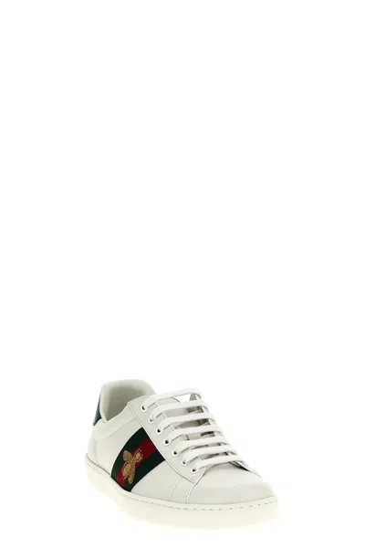 Gucci Mens Bianco Verd Ace Bee-embroidered Leather Low-top Trainers In White