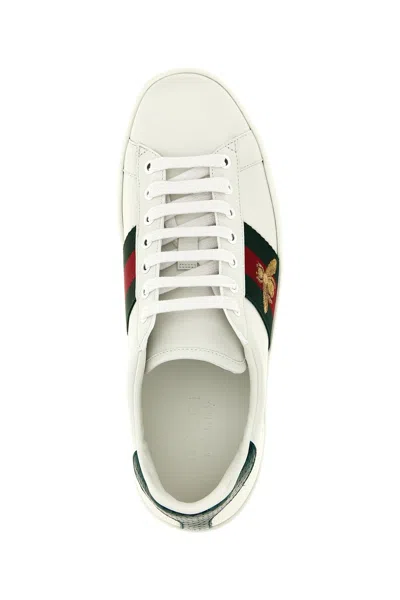 Gucci Mens Bianco Verd Ace Bee-embroidered Leather Low-top Trainers In White
