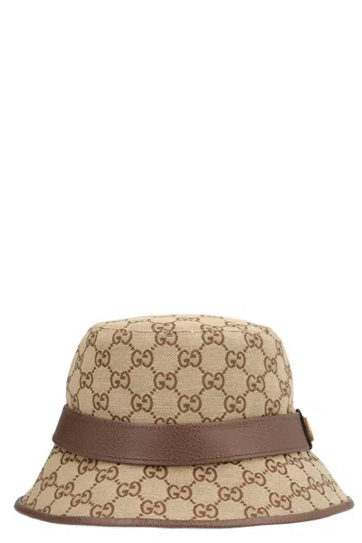 Gucci Gg Cotton Blend Canvas Bucket Hat In Brown