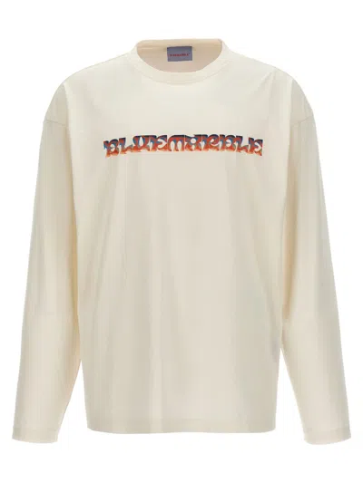 Bluemarble White Sweater With Maxi Print In Cotton Man In White