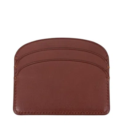 A.p.c. Demi Lune Brown Leather Card Holder With Logo  Woman