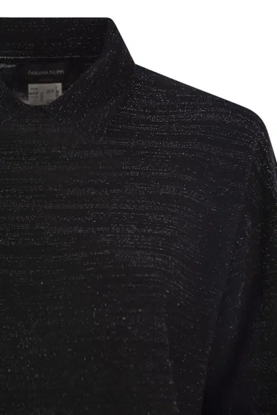 Fabiana Filippi Women's Cotton And Lurex Polo Neck Sweater In Black