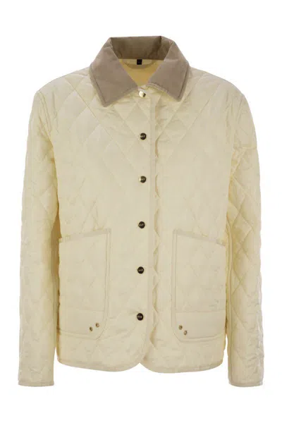 Fay Mini Diamond Quilted Nylon Shirt Jacket In White