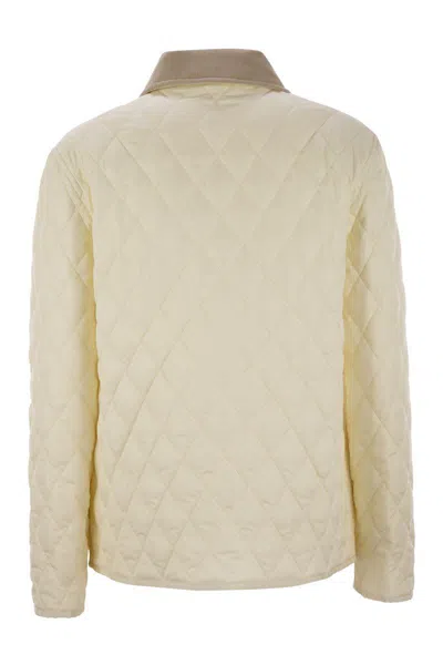 Fay Mini Diamond Quilted Nylon Shirt Jacket In White
