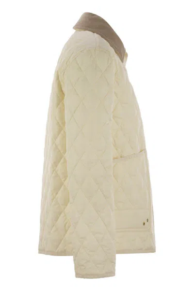Fay Mini Diamond Quilted Nylon Shirt Jacket In White