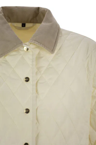Fay Mini Diamond Quilted Nylon Shirt Jacket In White