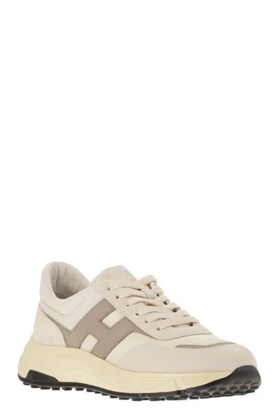 Hogan Hyperlight - Leather And Textile Trainers With Side H In Cream/beige