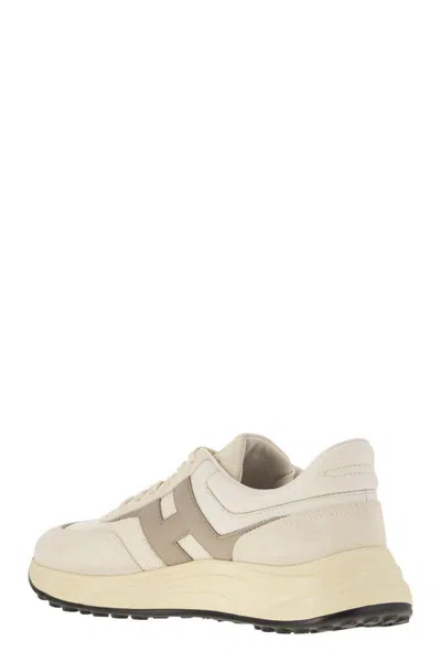 Hogan Hyperlight - Leather And Textile Trainers With Side H In Cream/beige