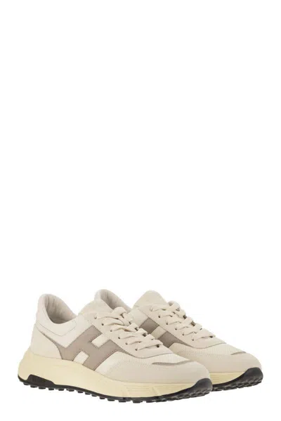 Hogan Hyperlight - Leather And Textile Trainers With Side H In Cream/beige