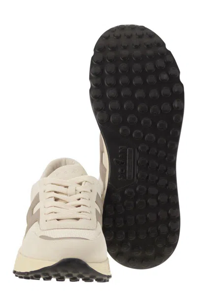Hogan Hyperlight - Leather And Textile Trainers With Side H In Cream/beige
