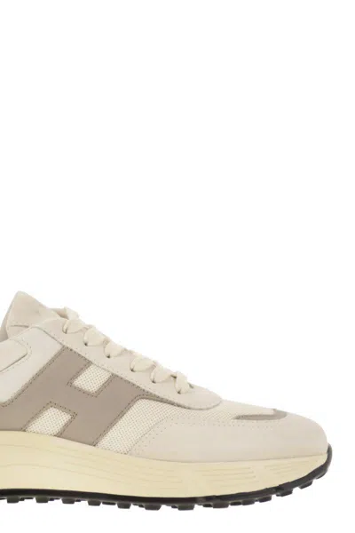 Hogan Hyperlight - Leather And Textile Trainers With Side H In Cream/beige