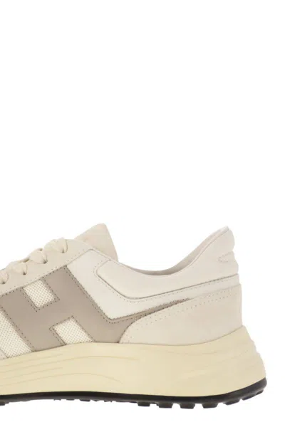 Hogan Hyperlight - Leather And Textile Trainers With Side H In Cream/beige