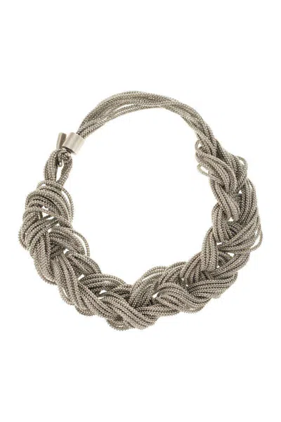 Fabiana Filippi Braided Necklace With Diamond Wire In Silver