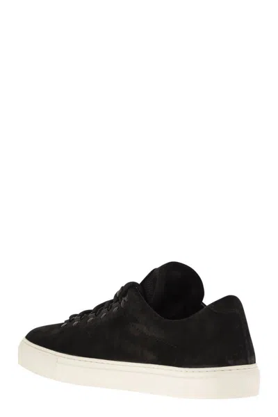 Stone Island Black Low Top Sneakers With Logo Patch On The Tongue In Suede Man In Black